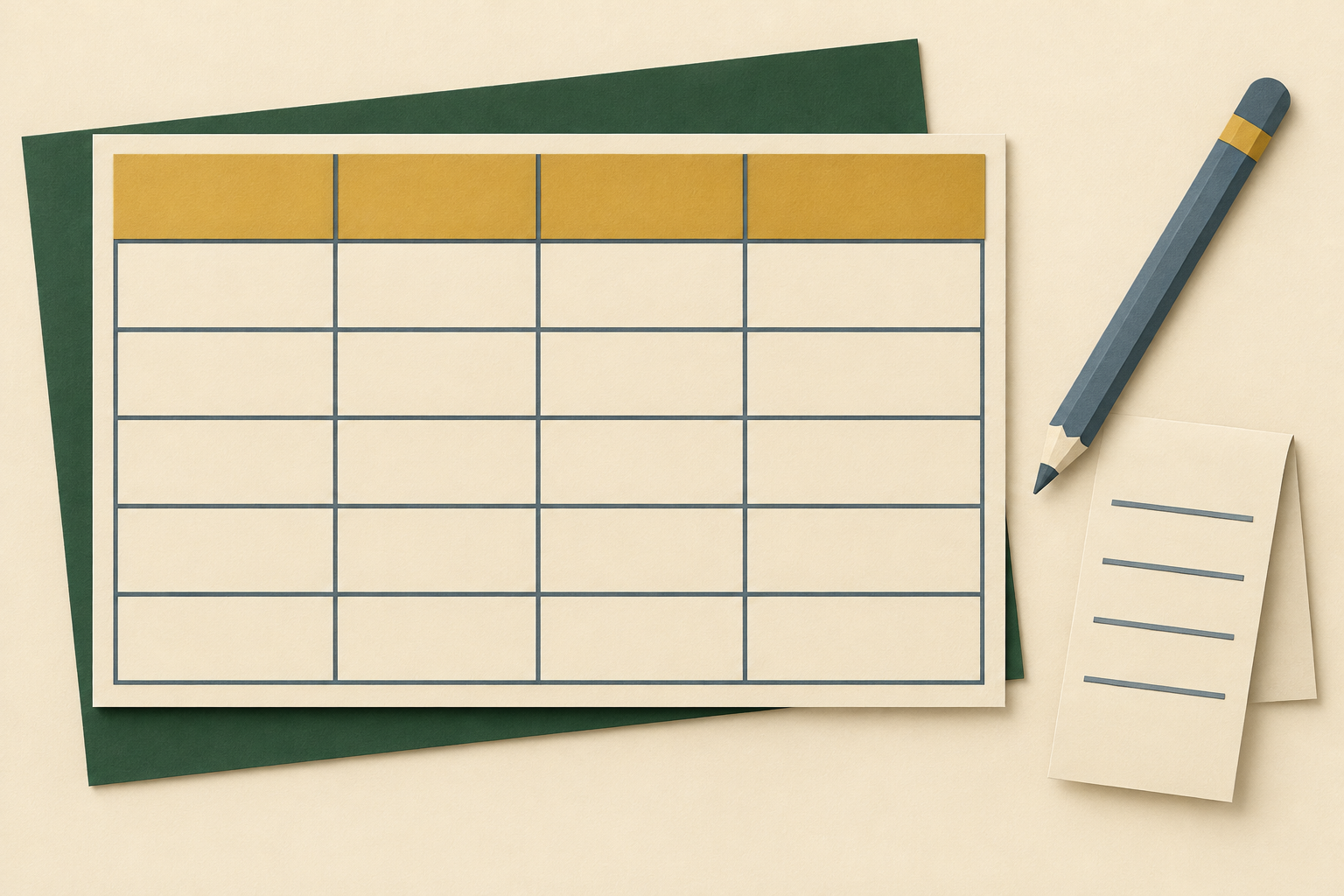 Paper-cut blank comparison table with a pencil and a folded slip of paper, illustrating a gift-route worksheet.