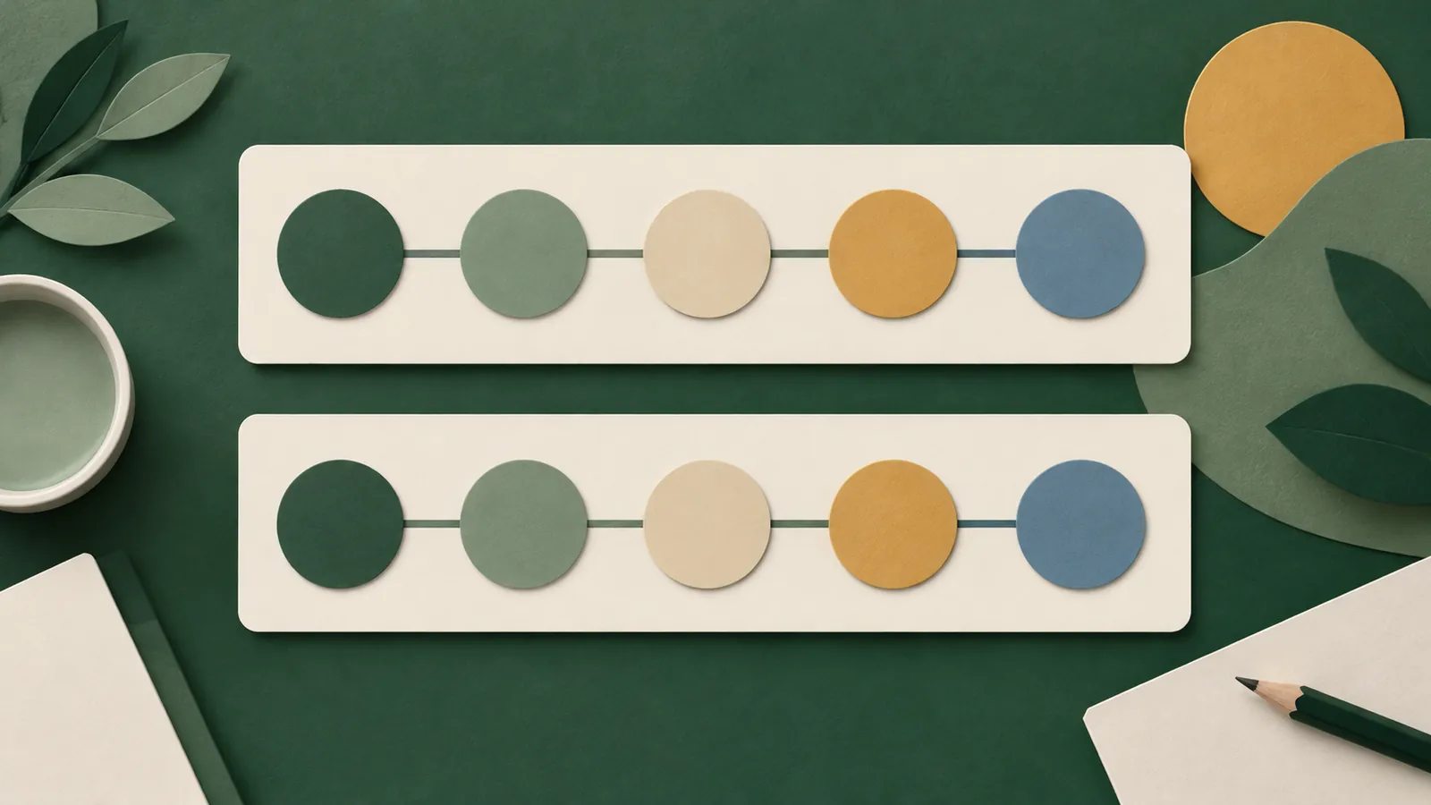 Five blank markers in a row on each of two paper sheets, one row per option.