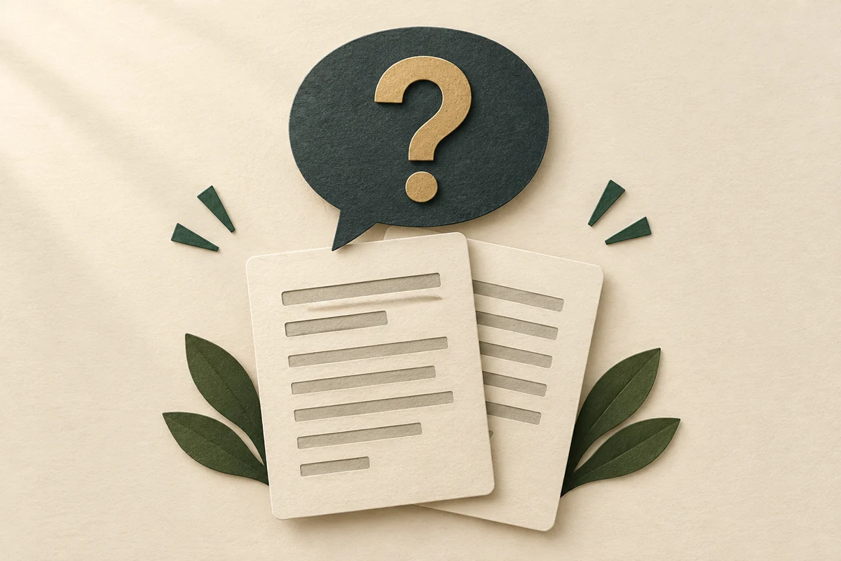 Paper-cut speech bubble with a question mark above two stacked documents, illustrating asking a lender to explain a difference.