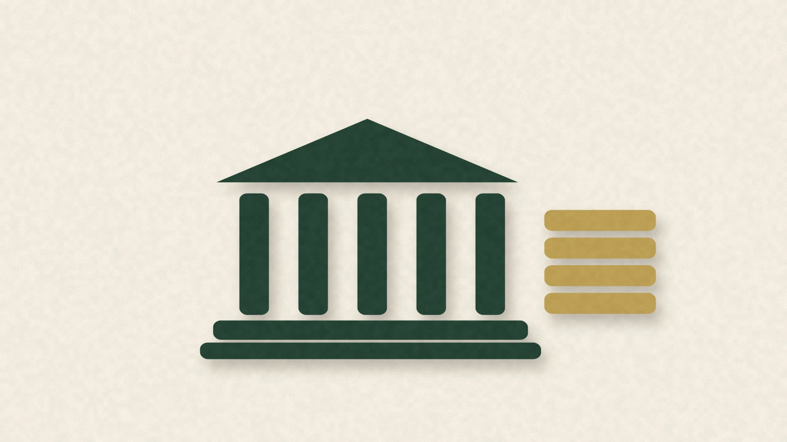 Paper-cut bank-style building beside stacked tiles, illustrating where cash is held.