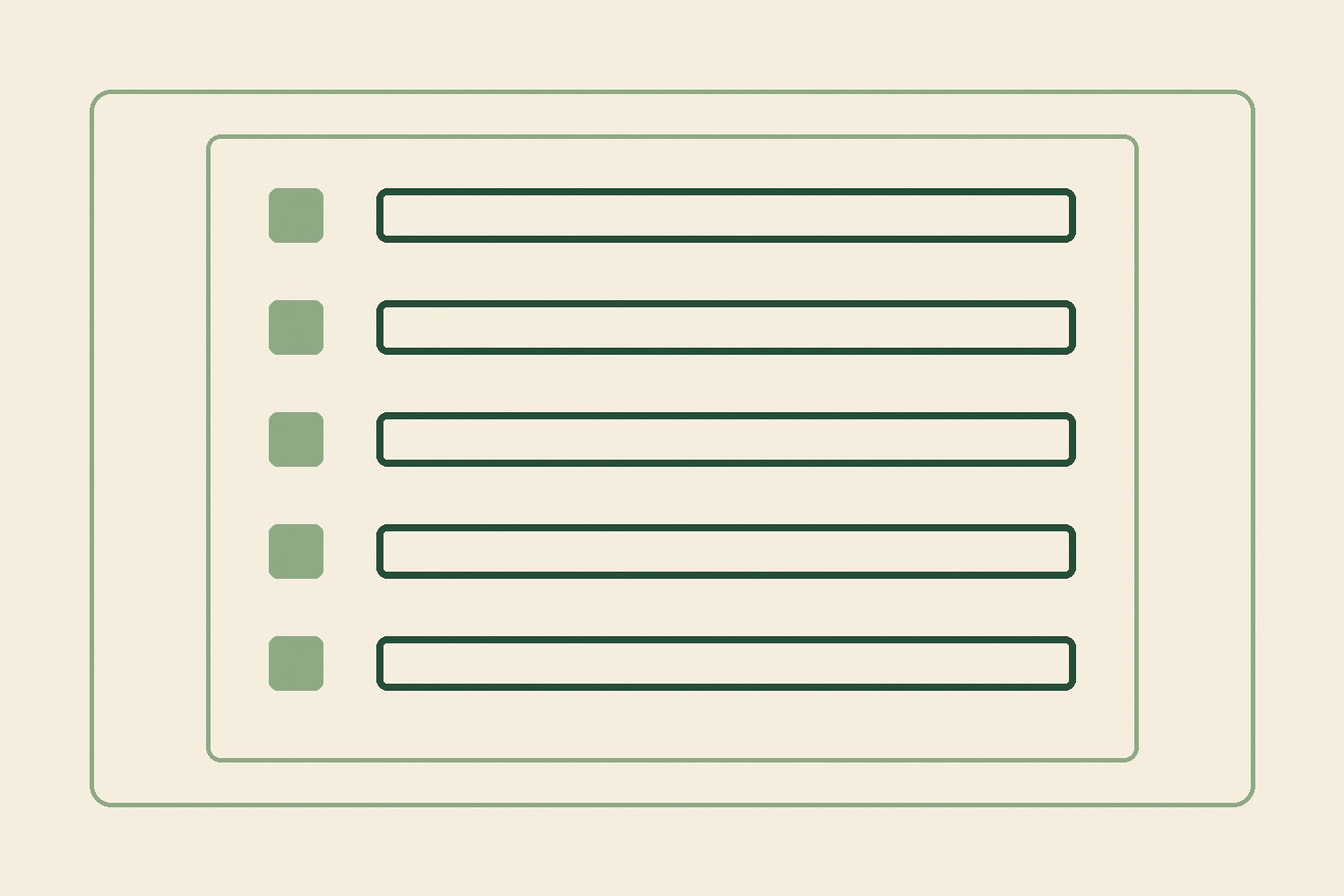 Paper-cut worksheet with five blank rows, illustrating keeping five cash-flow lines apart.
