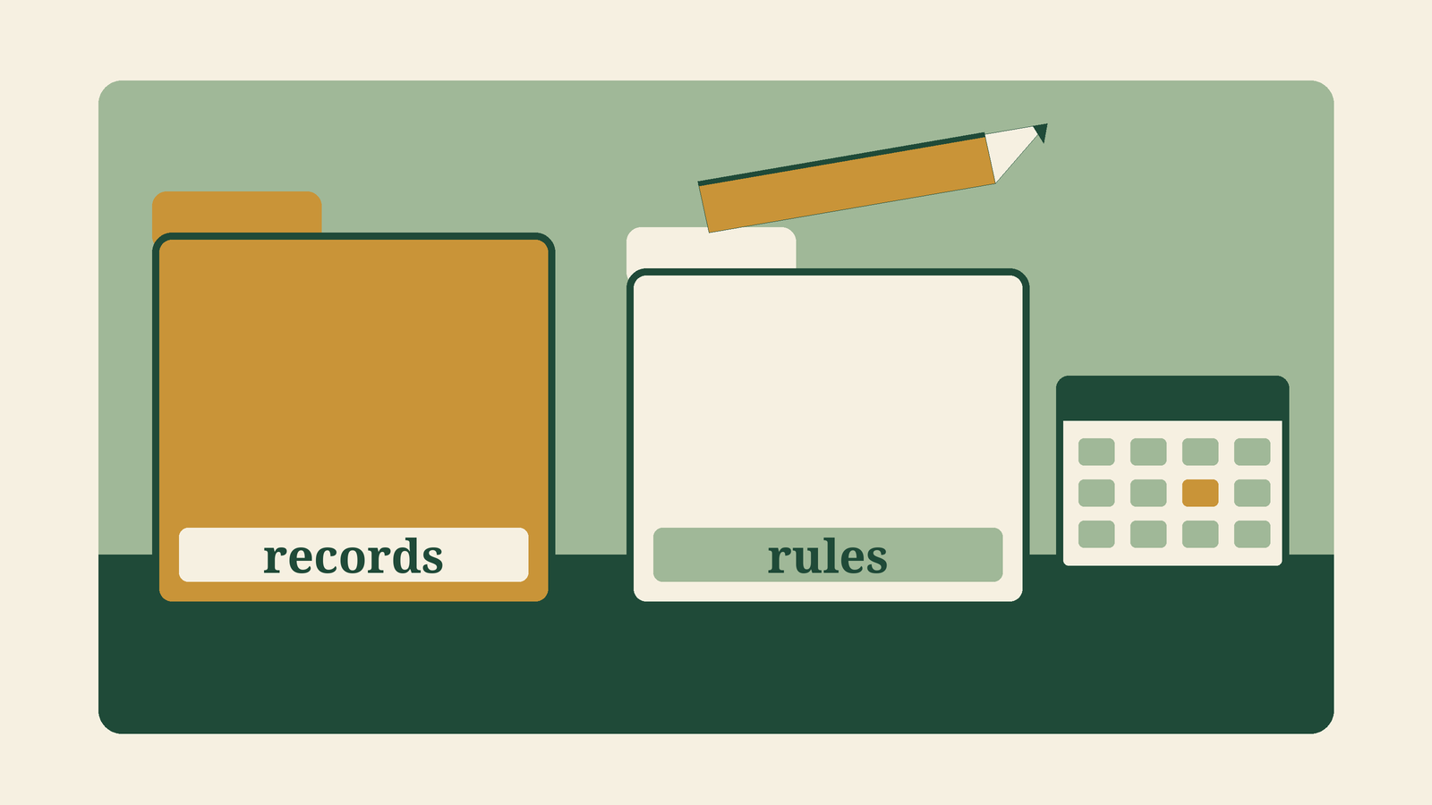 Conceptual illustration of records and rules folders for a Roth conversion checklist, not a client document.