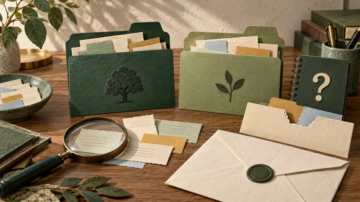 Conceptual separate inherited and personal record folders with contribution slips kept apart.