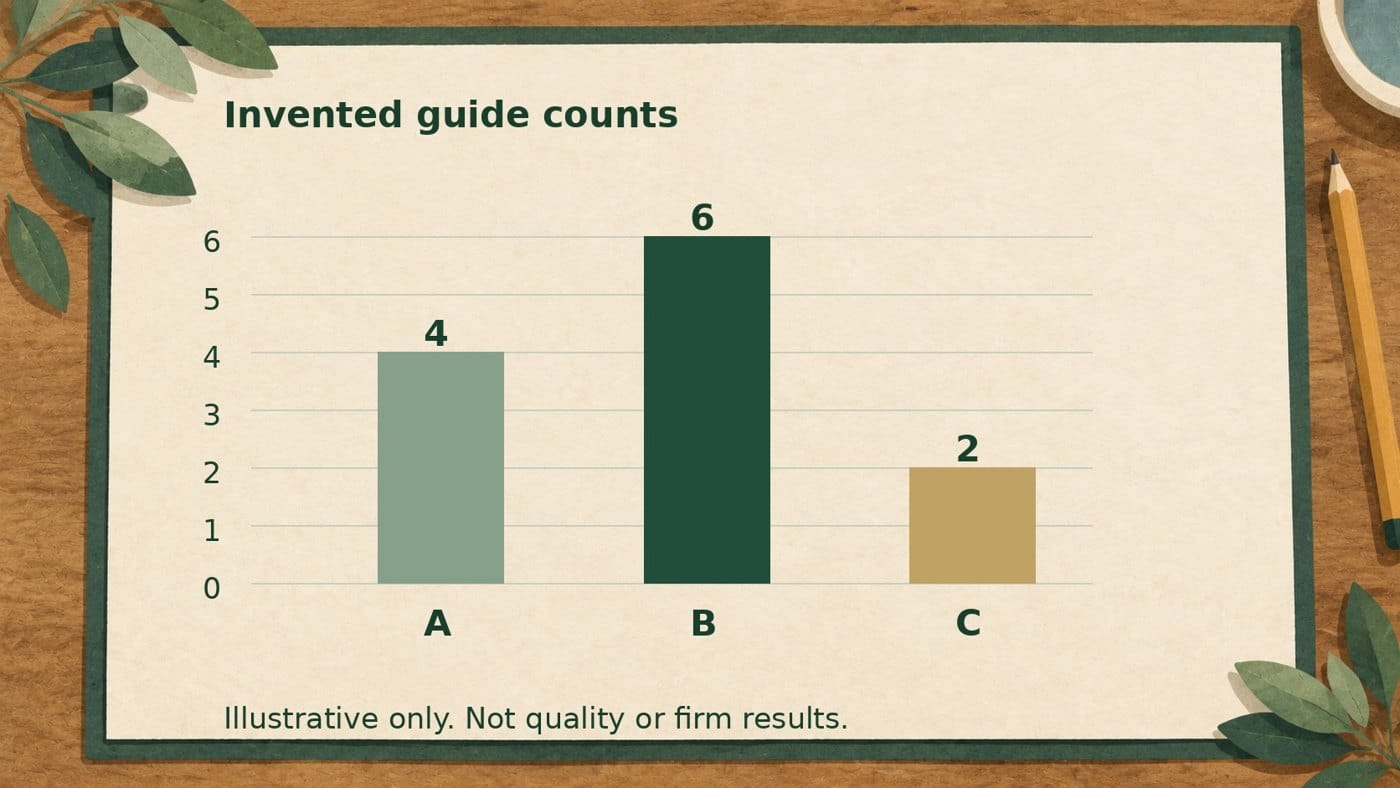 Illustrative textured bar chart showing invented guide counts: Collection A four, B six and C two. Full description and values follow.