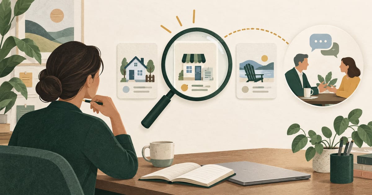 Advisor evaluating public planning signals through a magnifying glass.