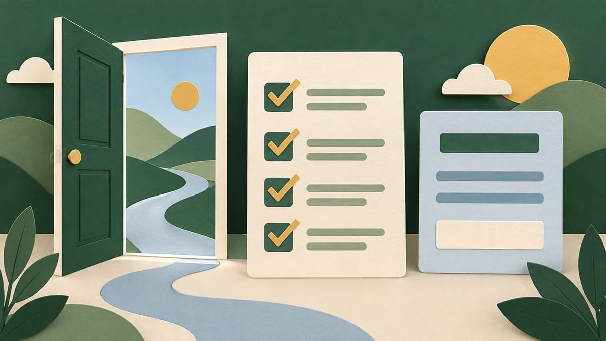 Conceptual illustration of an educational checklist between direct access and a separate form route.
